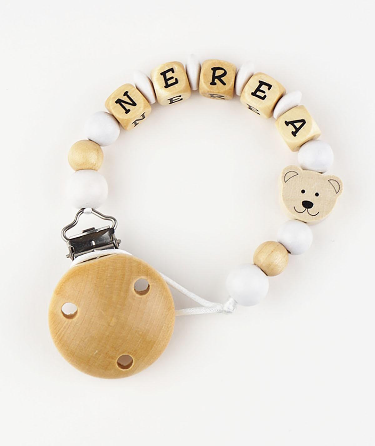 Chupetero Madera Cadenita Personalizada Mi Pipo Osito Natural - Nanetes #